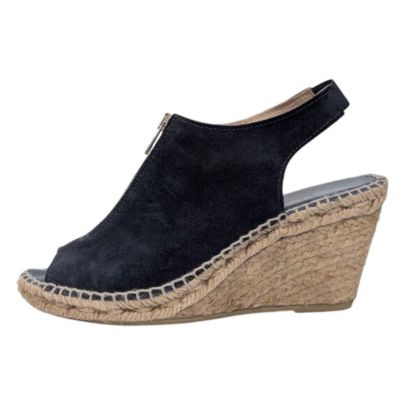 Andre Assous Rhea Wedge Sandals Womens Navy Blue Suede Espadrille Top Size 7